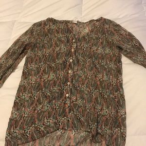 Lightweight button up with feather pattern.